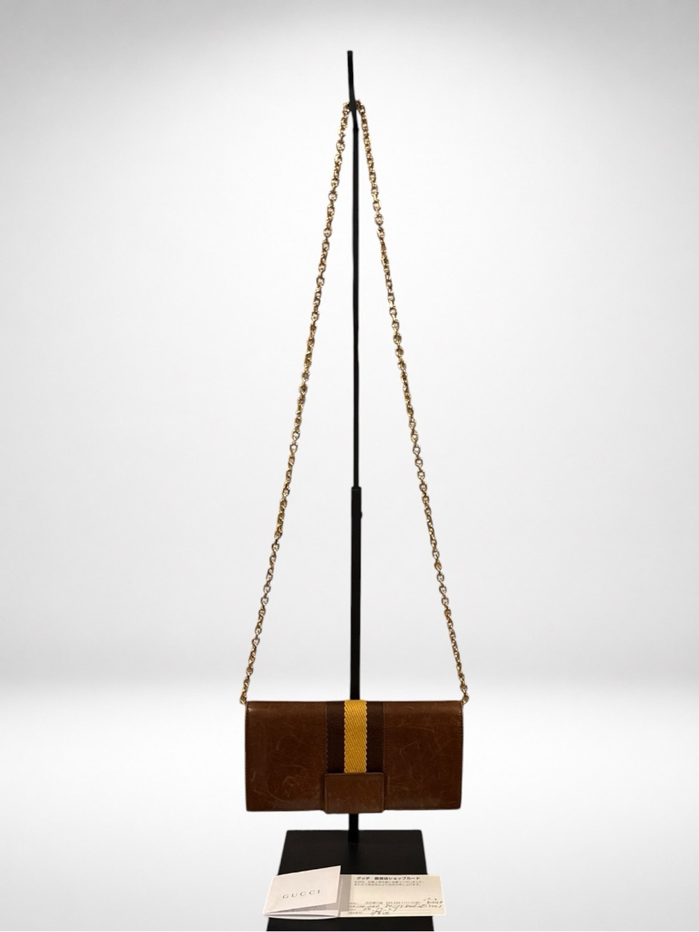 Gucci Vintage Authentic Brown Leather Web Stripe Wallet Chain Crossbody Clutch - Picture 3 of 16